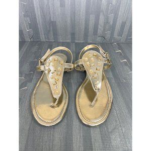 Tahari Girs Sandals Size 4 Quincy Champagne Gold Thong Jeweled